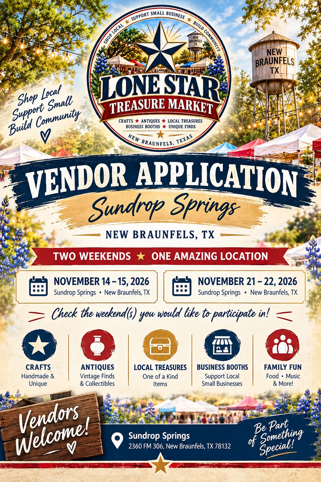 Lone Star Treasure Market November vendor information at Sundrop Springs